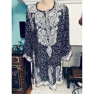 ALKA VERA HEAVILY EMBROIDERED BLOCK PRINT BOHO TUNIC OR MINIDRESS BOHO